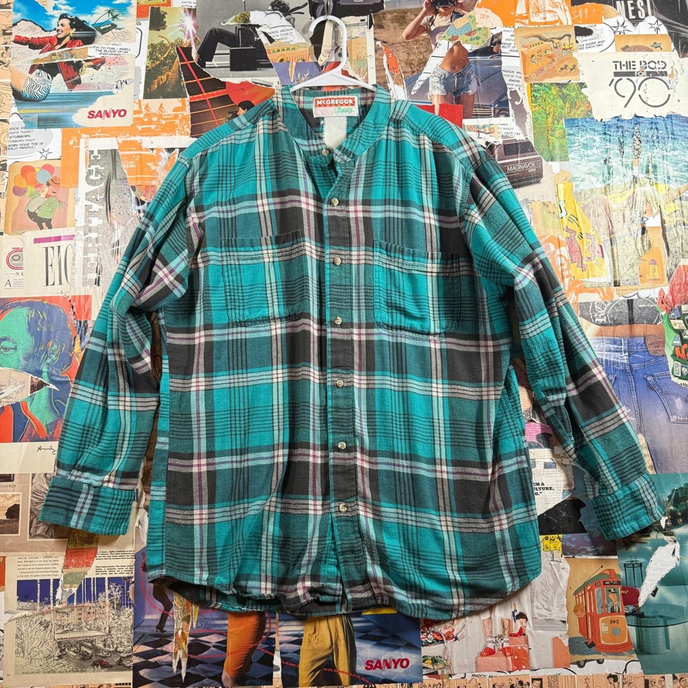 McGregor‎ Classic Plaid Flannel Shirt, Long Sleeve Button Up Top, Casual